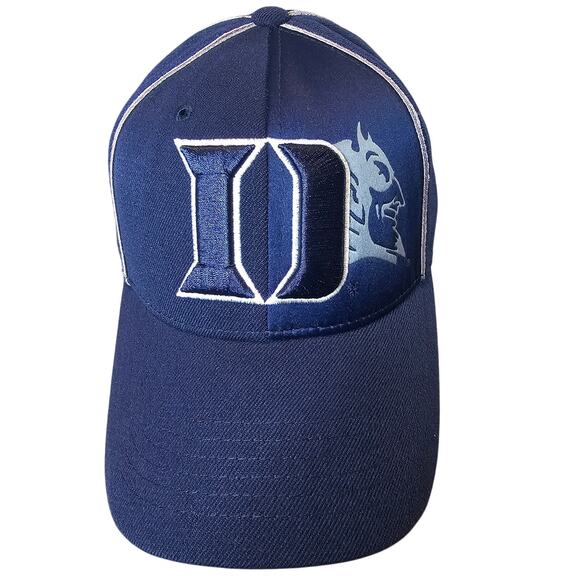 Vintage Duke Blue Devils Fitted Hat Cap 90s Dark Blue Satin Panel NCAA Retro DU - Picture 1 of 9